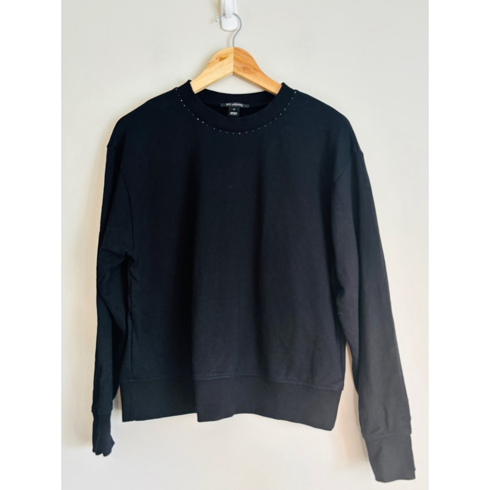St John Black Crewneck Sweatshirt Medium With Embellishments